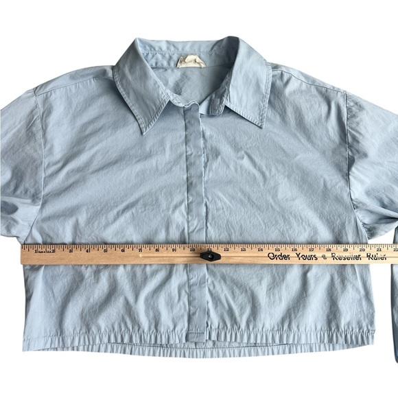Open Edit Poplin Crop Button-Up Shirt in Blue Kentucky Size Medium - Picture 4 of 7